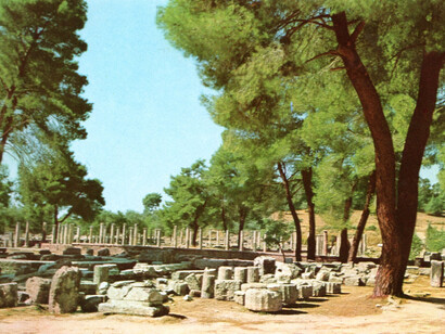 Olympia, veduta dell'Altis con il 'Philippeion' e la palestra