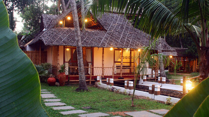 A house surrounded from coconut trees
