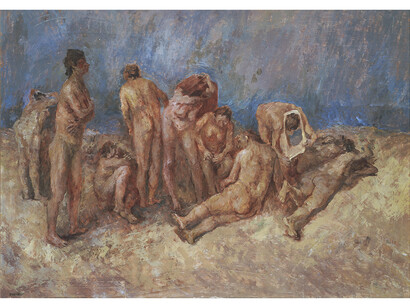 Fausto Pirandello, La spiaggia, Olio su tavola, 74 x 106 cm, 1940, Collezione Giuseppe Iannaccone,
Milano