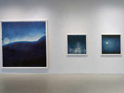 Miya Ando, Rain drawings, exhibition view. Courtesy of Sundaram Tagore Gallery