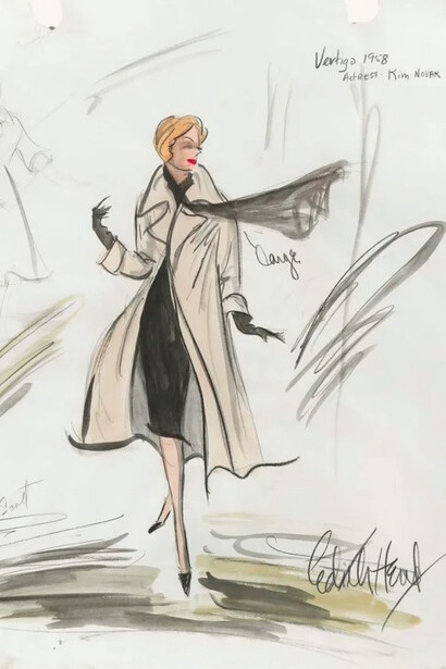 Boceto de Edith Head para uno de los atuendos que usaría Kim Novak en el filme «Vértigo»