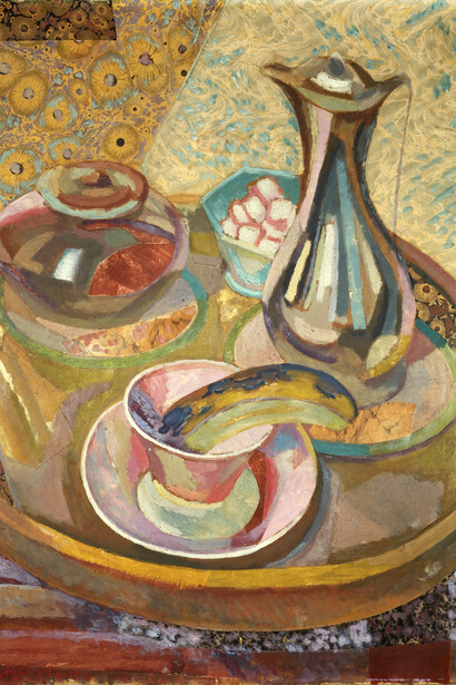 Roger Fry, The White Jug, 1915, oil, bodycolour and collage on cardboard, The Courtauld Gallery, London