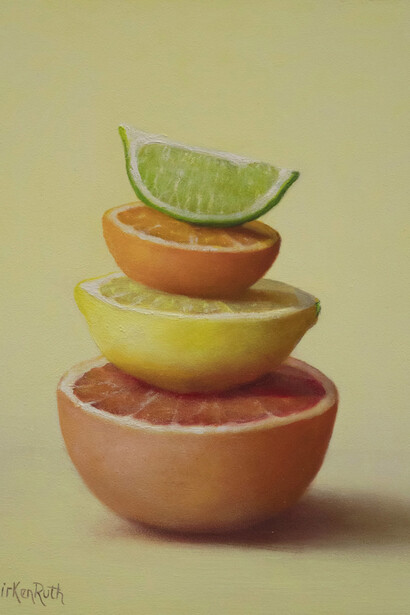 Kelly Birkenruth, Stacked citrus (detail), 2026. Courtesy of Abend Gallery