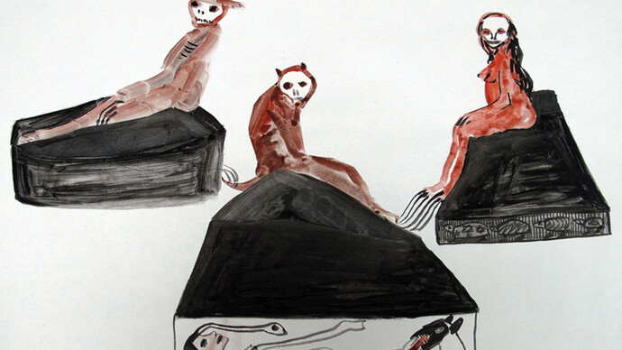 Annette Barcelo, Vue de l'exposition "Menschen, Tiere, Glück und Tod", 2014, Project Room Galerie Anne de Villepoix, Paris    