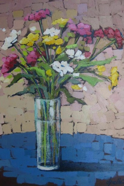 Denise Pelletier, Flowers in a Vase, Acrylic on Canvas, 20" x 16"
