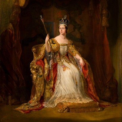 Sir George Hayter; Retrato de la reina Victoria, c. 1840, Palacio de Holyroodhouse  (detalle)