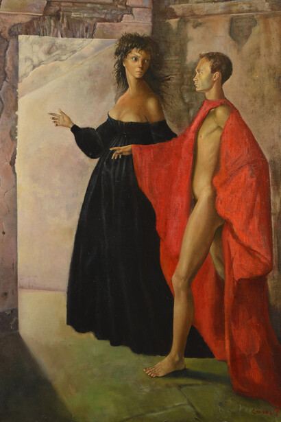 Leonor Fini, Dans la tour (self-portrait with Constantin Jalenski) (detail), 1952. Courtesy of SCHIRN