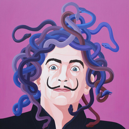 Giuseppe Veneziano, Petrifying Glance, 2017, acrilico su tela, 100x100 cm