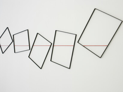 Grazia Varisco, Quadri Comunicanti IN, 2008, iron, aluminium, 4 elements, 64 x 49 cm each, Grazia Varisco. Filo rosso 1960/2015, installation view, Cortesi Gallery, Lugano, photo by Bruno Bani, courtesy Cortesi Gallery, Grazia Varisco