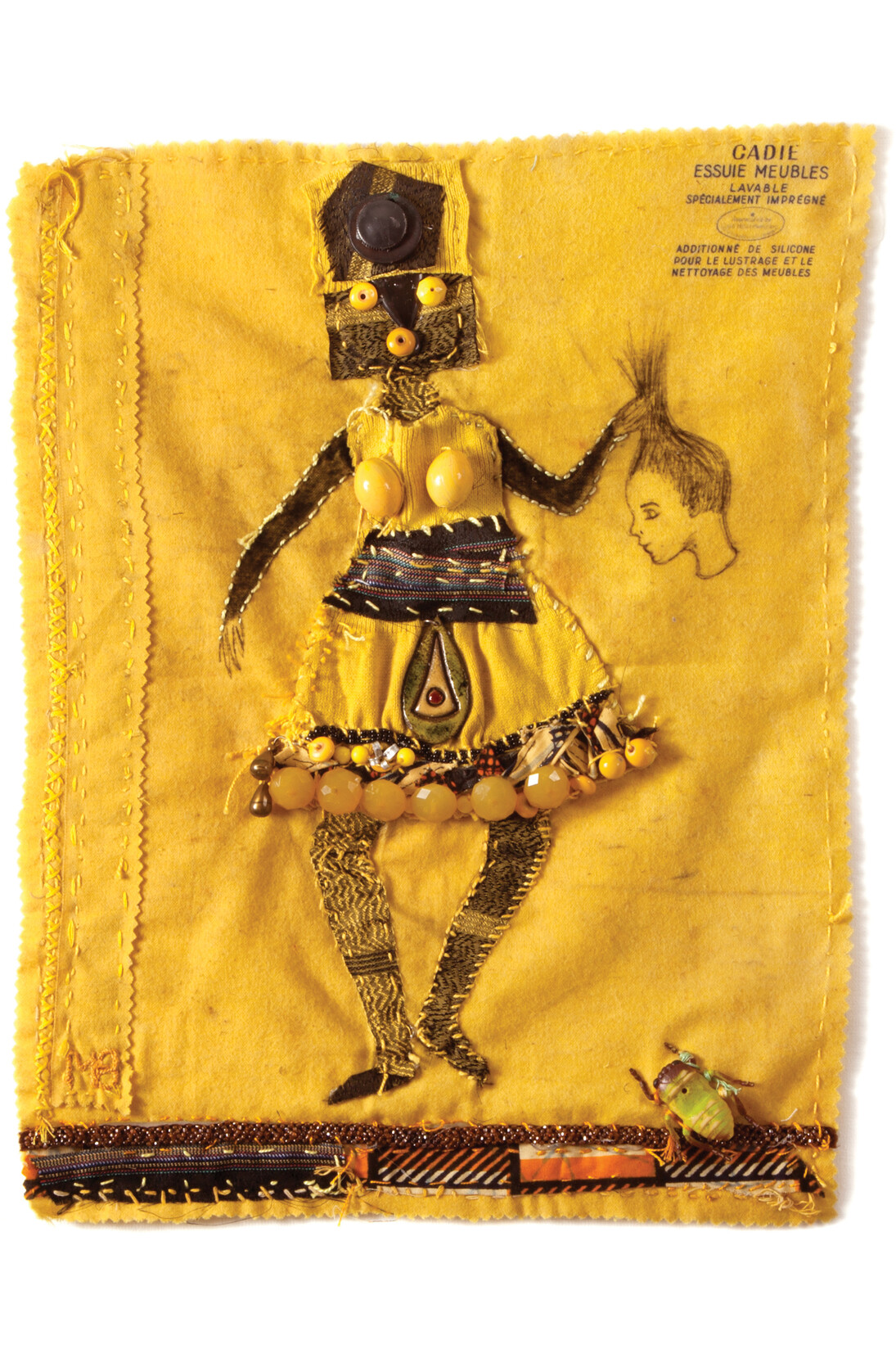 Mahe Boissel, 4 Coupeuse de tete, embroidery on cloth of dust, 17 x 13 inches, 2014 +frame © Courtesy of Galerie LINZ