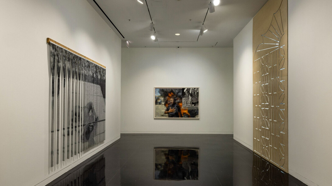 Cosmo Whyte, The mother’s tongue, pressed to the grinding stone, exhibition view. Courtesy of The Arts Club of Chicago