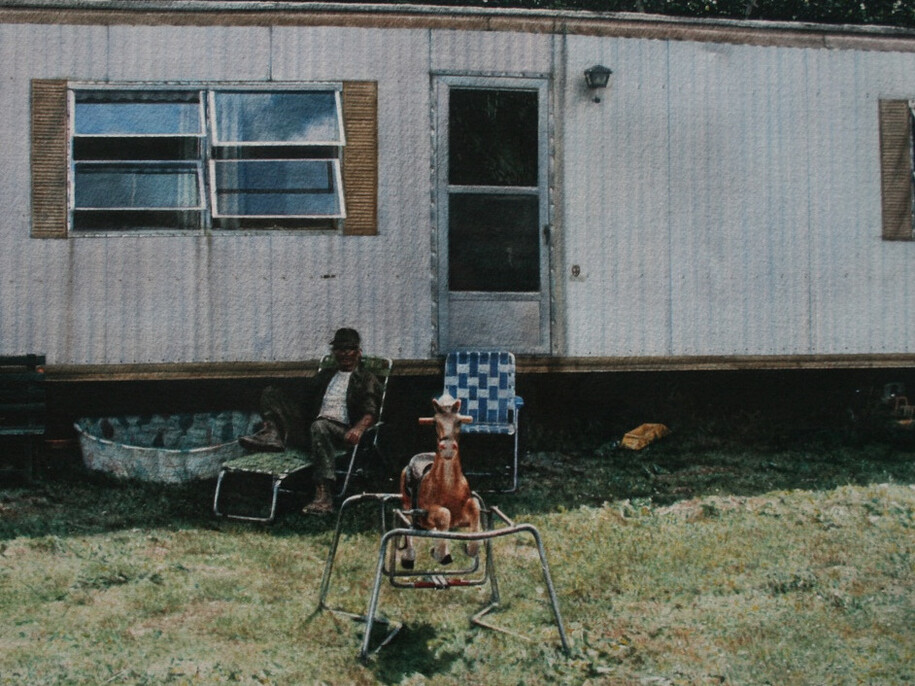 Salt, John 'Trailer with Rocking Horse', 1974-75, Watercolour on paper, 30 x 42 cm