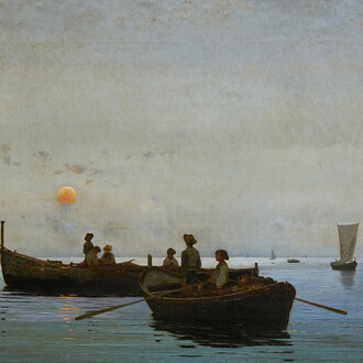 Francesco Lojacono, Pescatori di telline 1889 ca, olio su tela. Courtesy Galleria Beatrice, Palermo