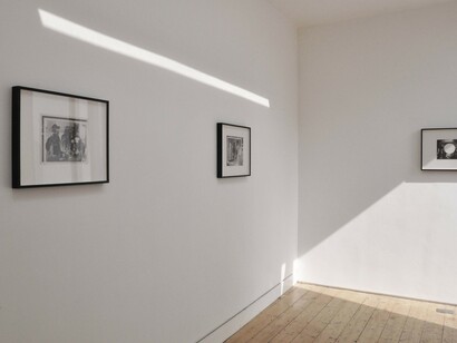 Left: John Stezaker, Double Shadow XXI, 2014. Center: John Stezaker, Double Shadow XX, 2014. Right: John Stezaker, Projection, 2015 
