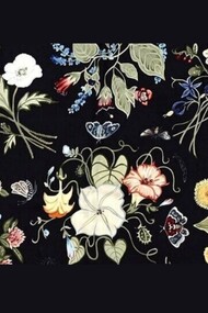 Dettaglio di foulard in seta multicolore nero Gucci Flora Kris Knight