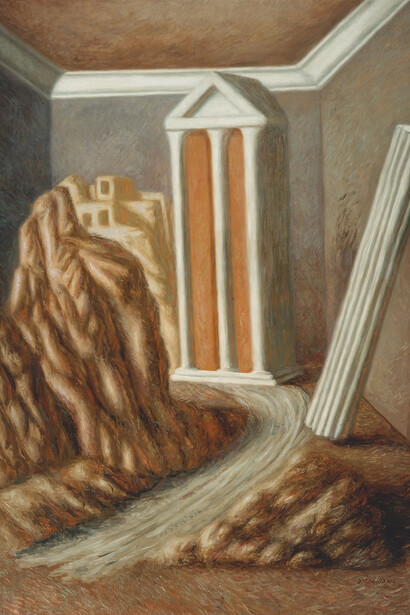 Giorgio de Chirico, Tempio greco, 1928, Olio su tela, 116,9 x 89,5 cm, Collezione privata © G. de Chirico by SIAE 2019
