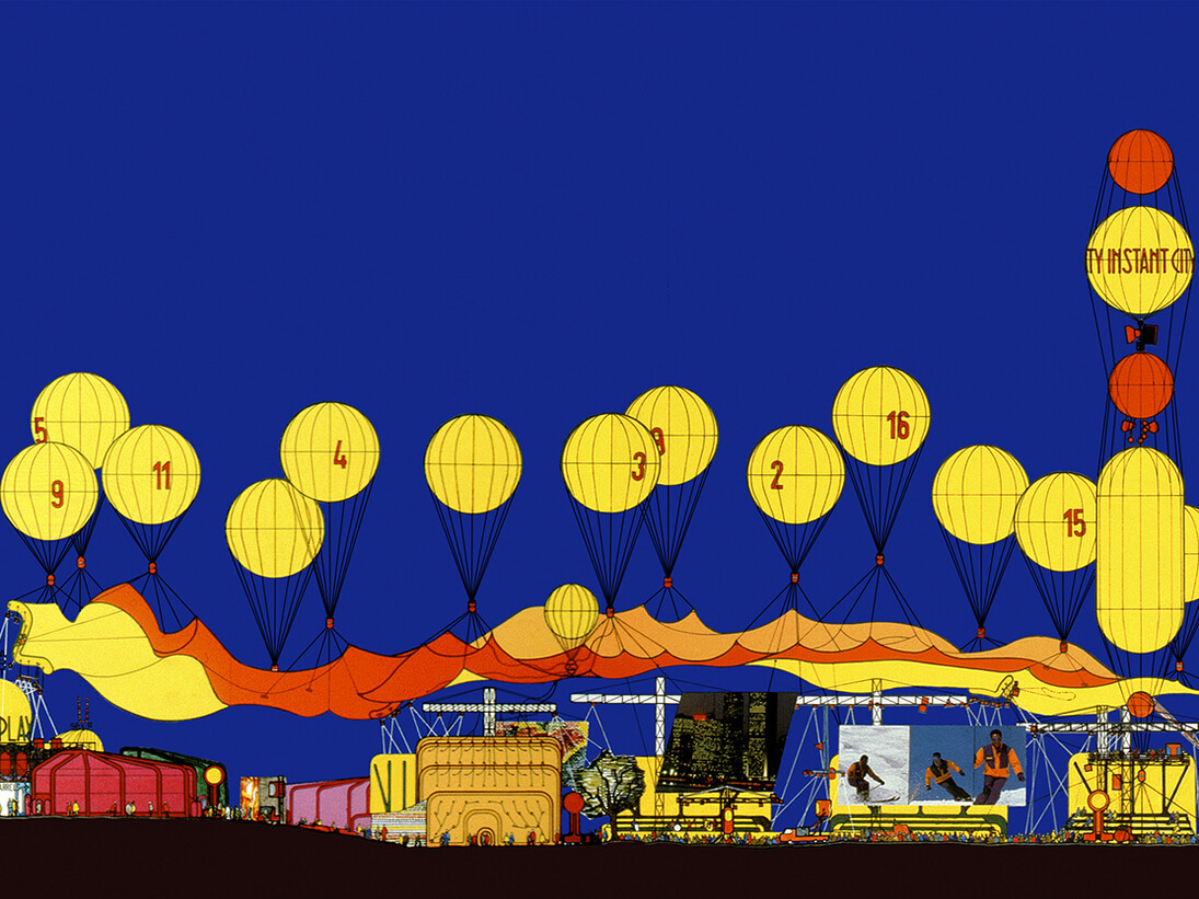 Instant CityIn a Field, Typical Set-up, Peter Cook, © Archigram 1969 