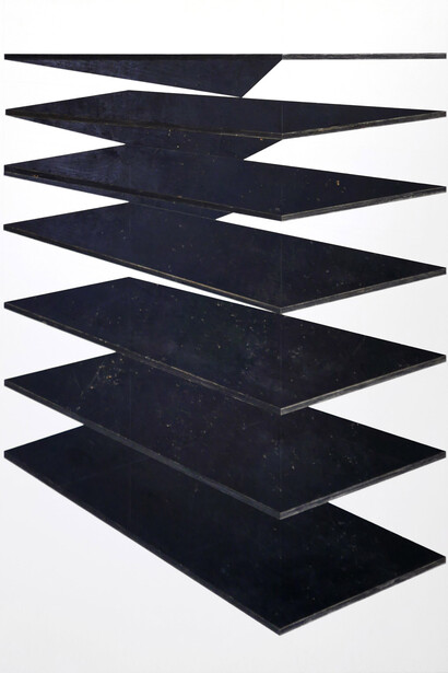 Michael Zelehoski, Dark Planes, 2015, Assemblage with repurposed wood and phenolic plywood, 188 x 143 cm / 74 x 56 in.