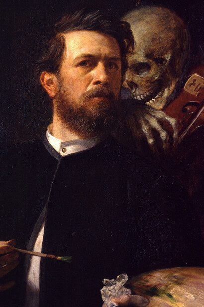 Arnold Böcklin: Self-portrait with death as a fiddler, 1872. Courtesy of Albertina Museum