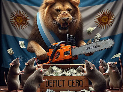 Another of the President's posts, a lion wielding a chainsaw fighting rats