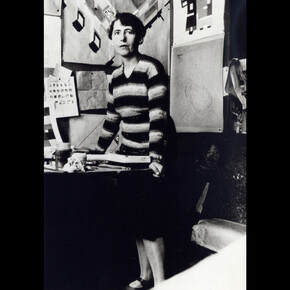 Sophie Taeuber-Arp in the planning office for the Aubette, Straßburg, France, 1927 © Stiftung Arp e.V., Berlin/Rolandswerth / Artists Rights Society (ARS), New York, photographer unknown. Courtesy Stiftung Arp e.V., Berlin/Rolandswerth and Hauser & Wirth