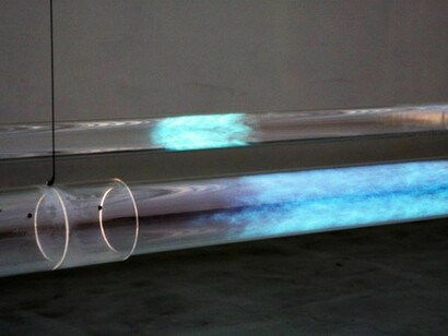 Carsten Nicolai, 334 m/s, 2007, Perspex tubes, gas, igniting mechanism, Room installation/dimensions variable, Image Courtesy of Galerie Eigen + Art Leipzig/Berlin and Pace Gallery