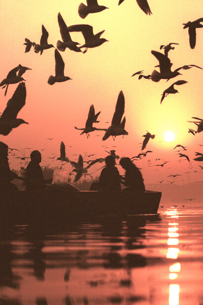 Sunset on a boat in the middle of the river can be sheer bliss, India