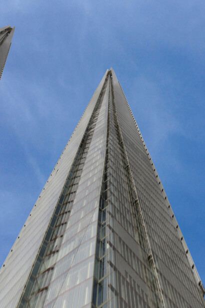 "Fractured Visions: Multiplicities" (detail), Tamiko Thiel, Augmented Reality installation, 2014. Multiplied images of The Shard. King's College Guy's Campus, Boland House courtyard, by London Bridge at the base of The Shard