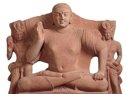 The standing image of Bodhisattva of Red sandstone of Mathura, Sarnath Museum, Uttar Pradesh, India
