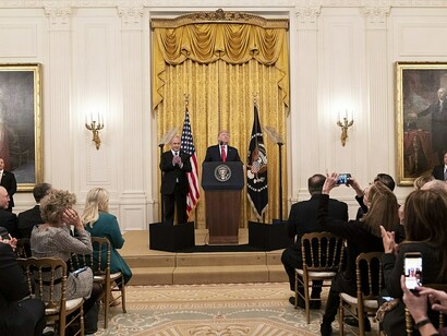 On Tuesday, January 28, 2020, President Donald J. Trump, with Israeli Prime Minister Benjamin Netanyahu by his side, unveiled the details of the Trump administration’s Middle East Peace Plan in the East Room of the White House, Washington, DC, USA