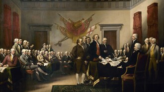 En esta famosa pintura, John Trumbull (1756-1843) muestra al comité de redacción de la Declaración de Independencia de los Estados Unidos presentando su trabajo al Congreso