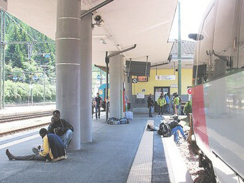 European migrant crisis at Brenner train station, June 2015 – people sleeping on the platform