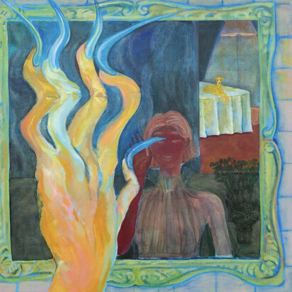 Minami Kobayashi, In a Mirror (detail), 2022. Oil on canvas, 31 x 31 in. Courtesy of Andrew Rafacz