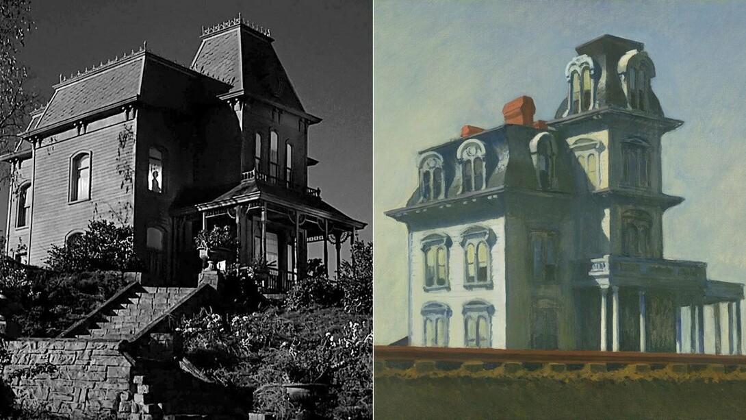 El diseño del Hotel Bates en Psicosis se inspira directamente en Casa junto a la vía del tren de Edward Hopper, trasladando a la pantalla el mismo clima de aislamiento y tensión que transmite la pintura
