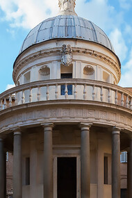 The Tempietto is a small commemorative tomb (martyrium) designed by Donato Bramante, to mark the location of the crucifixion of St Peter, San Pietro in Montorio, in Rome, Italy