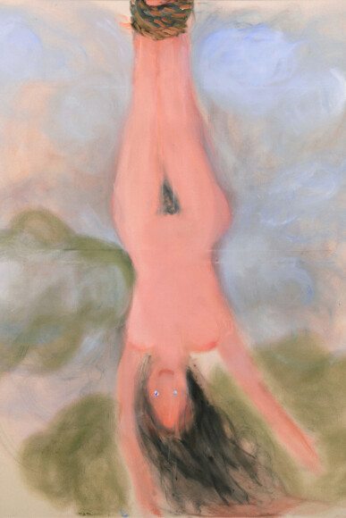 Laure Prouvost, Woman Upsidedown, 2011, oil on canvas with audio, 189.9 x 145.3 cm, 2:28 min (looped), Courtesy of the artist and Motinternational London & Brussels