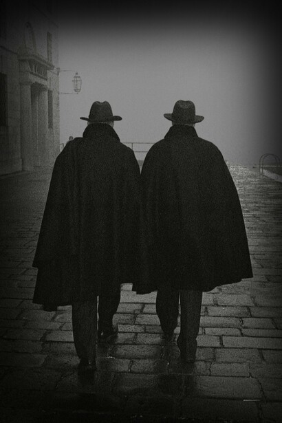 Passeggiata tra la nebbia di Venezia, avvolti nei loro tabarri