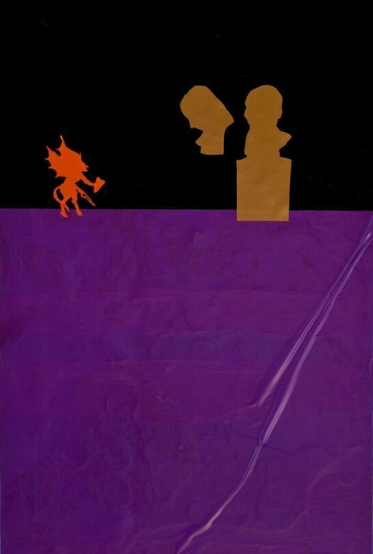 Lain York. Mr. Hamilton Carries his Eggs (to a Fine Market, Indeed) from Selections from the National Gallery, 2012.Vinyl, acrylic paint, correct tape, and graphite on panel, 24 x 16 x 3 1/4 in. Courtesy of the artist. © Lain York