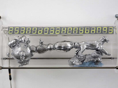 Enrico T. De Paris, H.F.E.A., 2012, diameter 30 x 60 cm, polyurethane, synthetic paint, pvc, adhesive hybrid polymer, plexiglas case