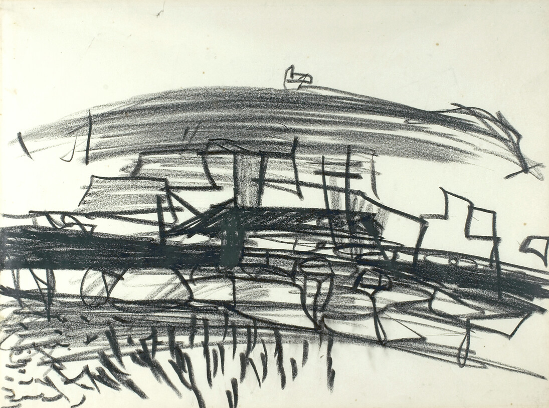 Peter Lanyon. Untitled - Hill 1963 conté on paper 14 7/8 x 19 7/8 in/ 37.8 x 50.5 cm