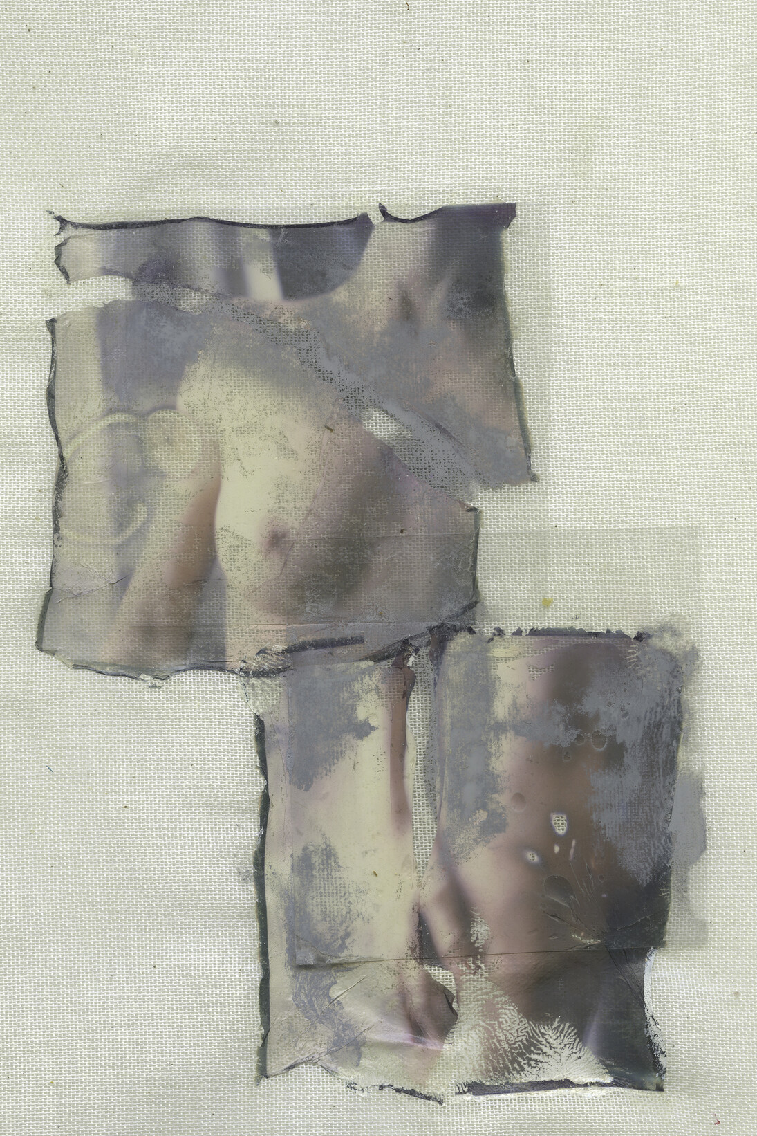 Margherita Chiarva, Untitled, Transfert TR 15, polaroid transfert on cotton, gauze fabric, mixed with tempera and ink, 50 x 40 cm © Margherita Chiarva
