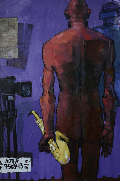 Dawit Abebe, No. 2 Background 22, acrylic and collage on canvas, 140 x 200 cm