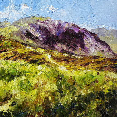 David Grosvenor - Gallt yr Ogof from Cefn y Capel - Oil - 29x29. Courtesy of Ffin y Parc