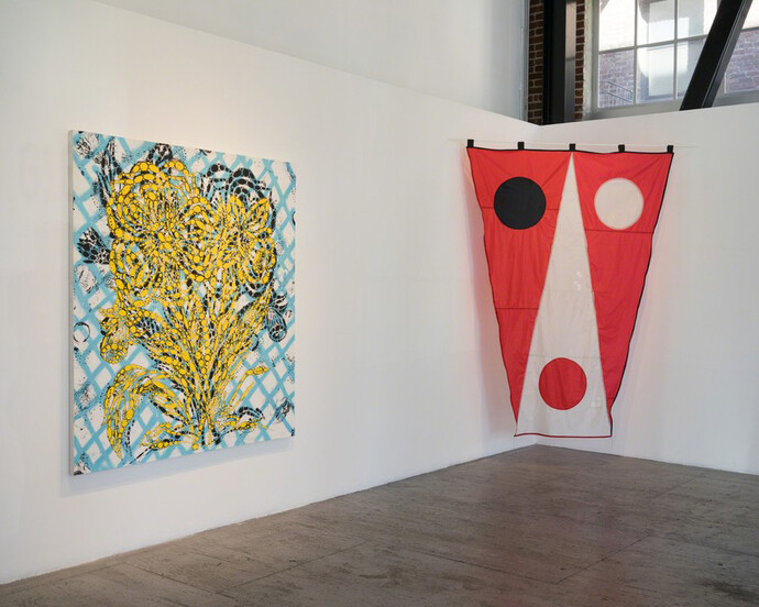 Ghost Flags and Flower Paintings, Exhibition view. Courtesy of Gallery 16