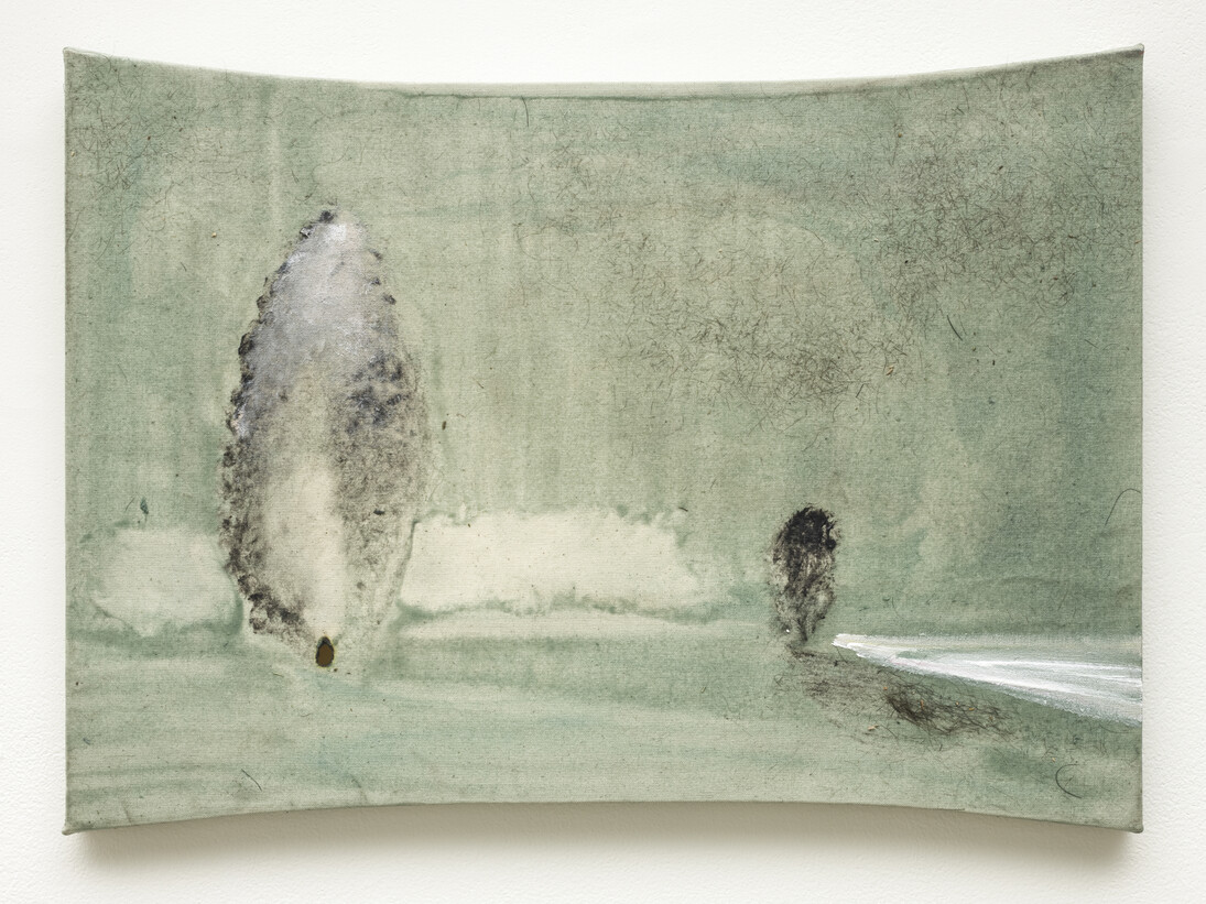 Merlin James, Two Trees and Water, 2012-13, Acrylic on canvas, 16.875 x 23.25 inches, 43 x 59 cm. (C) Merlin James; Courtesy of Sikkema Jenkins & Co., New York