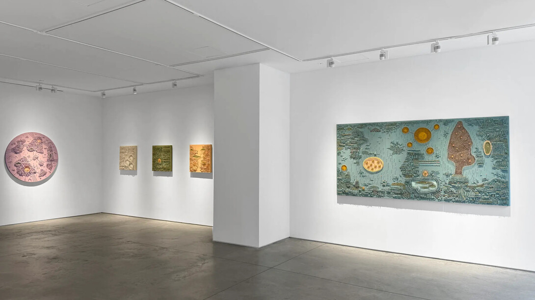 Darlene Charneco, Conversations with the future new weaves and touchmaps, exhibition view. Courtesy of Praxis Gallery