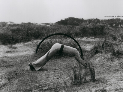 Valie Export, Konfiguration in Dünenlandschaft, 1974, Pencil on black and white photograph, Dimensions: 41,6 x 60,7 cm (16,38 x 23,9 in), Framed Dimensions: 56 x 79 cm (22,05 x 31,1 in) Ed. of 3
