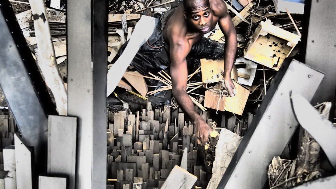 Leonardo Drew in his Brooklyn studio