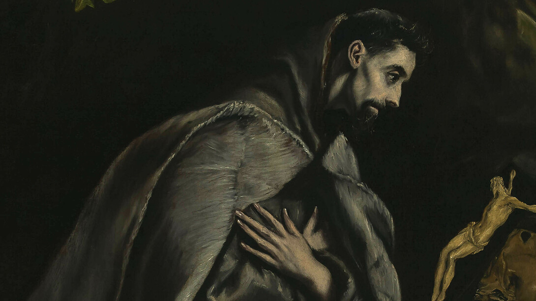 Greco, El Greco, ElSaint Francis in Prayer Before the Crucifixc. 1585 (detail)