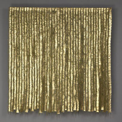 Olga De Amaral, Alquimia 99, 2007, Linen, Gesso, Acrylic Paint, Gold Leaf, 200 x 200 cm